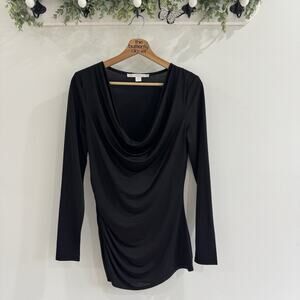 Boston Proper Black Cowl Neck Cinched Blouse Small BS